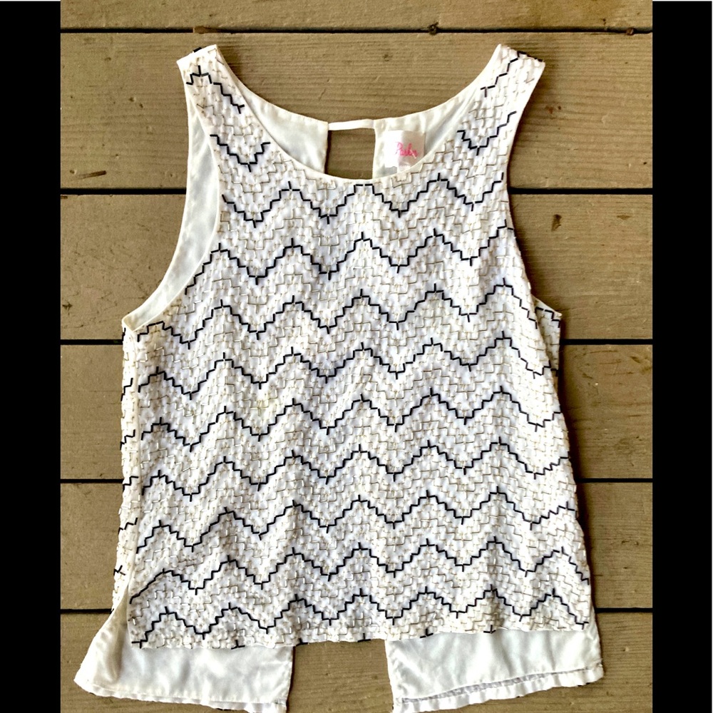 Parker White Beaded Open Back Drape Fancy Top XS